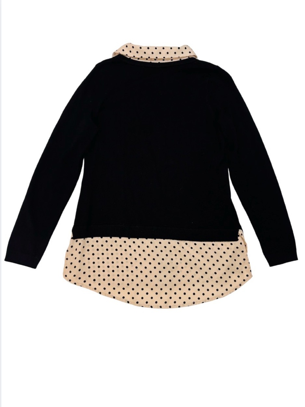 ADRIANNA PAPELL BLACK SWEATER POLKA DOT LAYERED BLOUSE TOP WOMEN’S SMALL OFFICE - Picture 5 of 8
